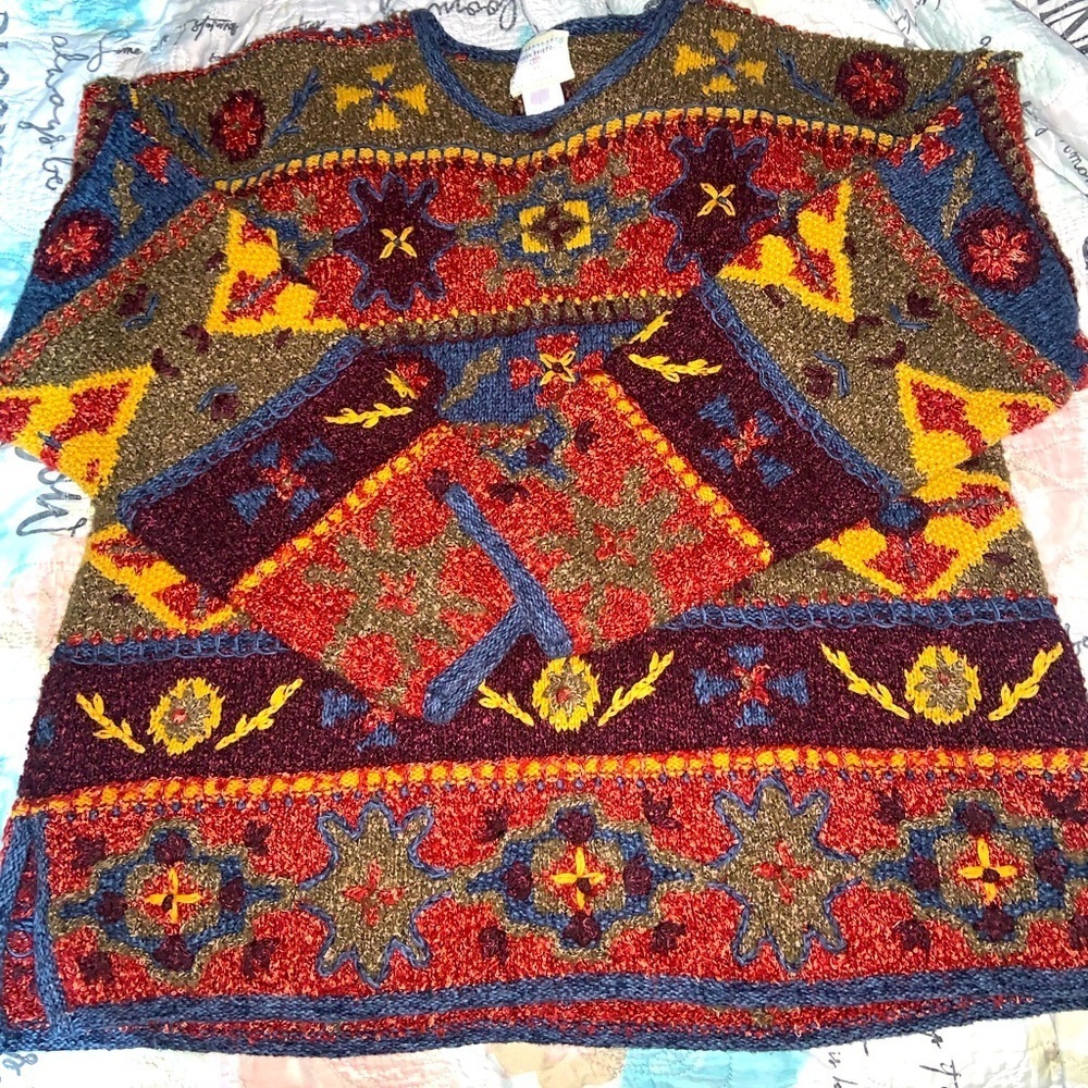 Susan Bristol casuals knit colorful handknit sweater winter fall boho Rare L vtg
